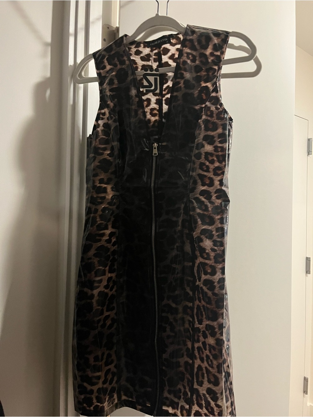Leopard Print Zip-Front Mini Dress - Brown/Black